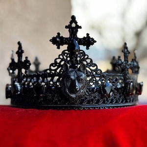 WOLF Black Crown Gothic Crown Cross Crown Headpiece gothic bridal fantasy wedding halloween headband vamp cosplay mens crown queen