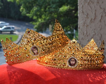 Orthodox Wedding Crowns: Gold Stephania, Greek Wedding, Handmade Pair