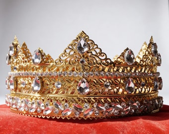 Baroque Rhinestone Crown: Vintage-Inspired King Queen Headpiece