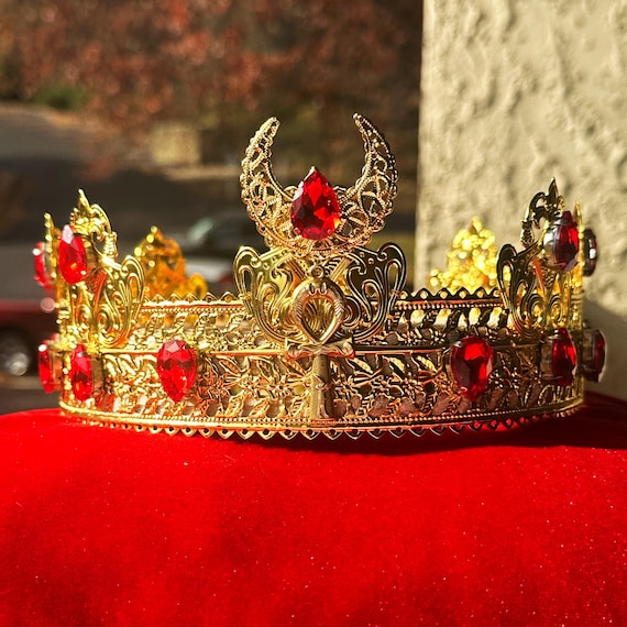 Gold Tiara with Red Gem Accents Gold Handmade Red Rhinestone Tiara Customize Color Wedding  main image 4