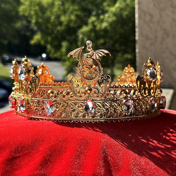 Medieval Renaissance Baroque Royal Jeweled Crown Gothic Cross Crown: Red Jewel Royal King Tiara Medieval  main image 3