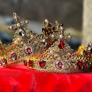 Cross Wedding Crowns, Couple Crowns, Bride and Groom, Coptic Orthodox Full Round Crowns Wedding Christ Virgin Mary Hair Accessories Pearls