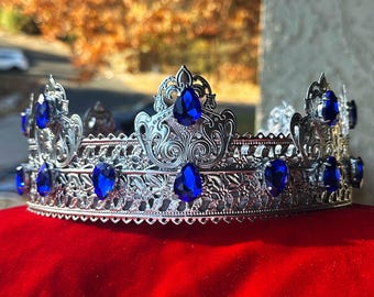 Royal King Blue Crystal Crown, Wedding Crown, Cosplay  display picture 2