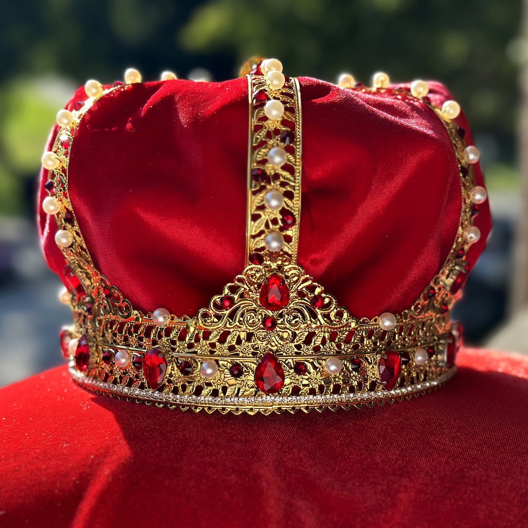 ROYAL Red King Crown, Male Crown, Men's Crown, Crowns and Tiaras, Gold