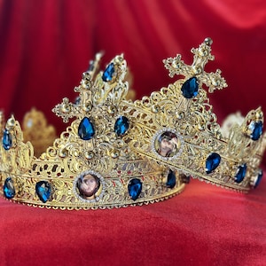 Wedding Crowns, King & Queen Couple Crowns, His and Hers,  Renaissance Headpiece, Medieval, Wedding, Set of 2 Pieces, Cross Crown, King