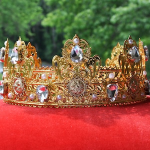 Pearls Crown Gold Rhinestone Gold Pearl Crown Full Round Custom Wedding Bride Princess Queen Hair Crown King Crown Male Crown Accessories