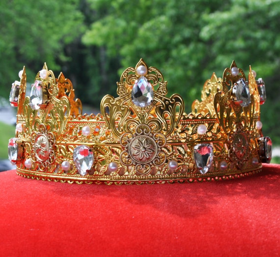 Vintage Gold Crystal Peral Bridal Party Crown-AAA glass stone Vintage Gold Crystal Peral Bridal Party Tiara-AAA glass  main image 3