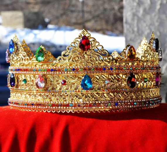 Gold Crown with Multicolored Jewels Amazon.com: TOBATOBA Tiaras for Women, Multicolor Tiara Gold  main image 4