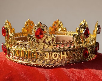 Personalized Gold Crown with Name Royal Metal Tiara King Queen Birthday Cosplay Gift
