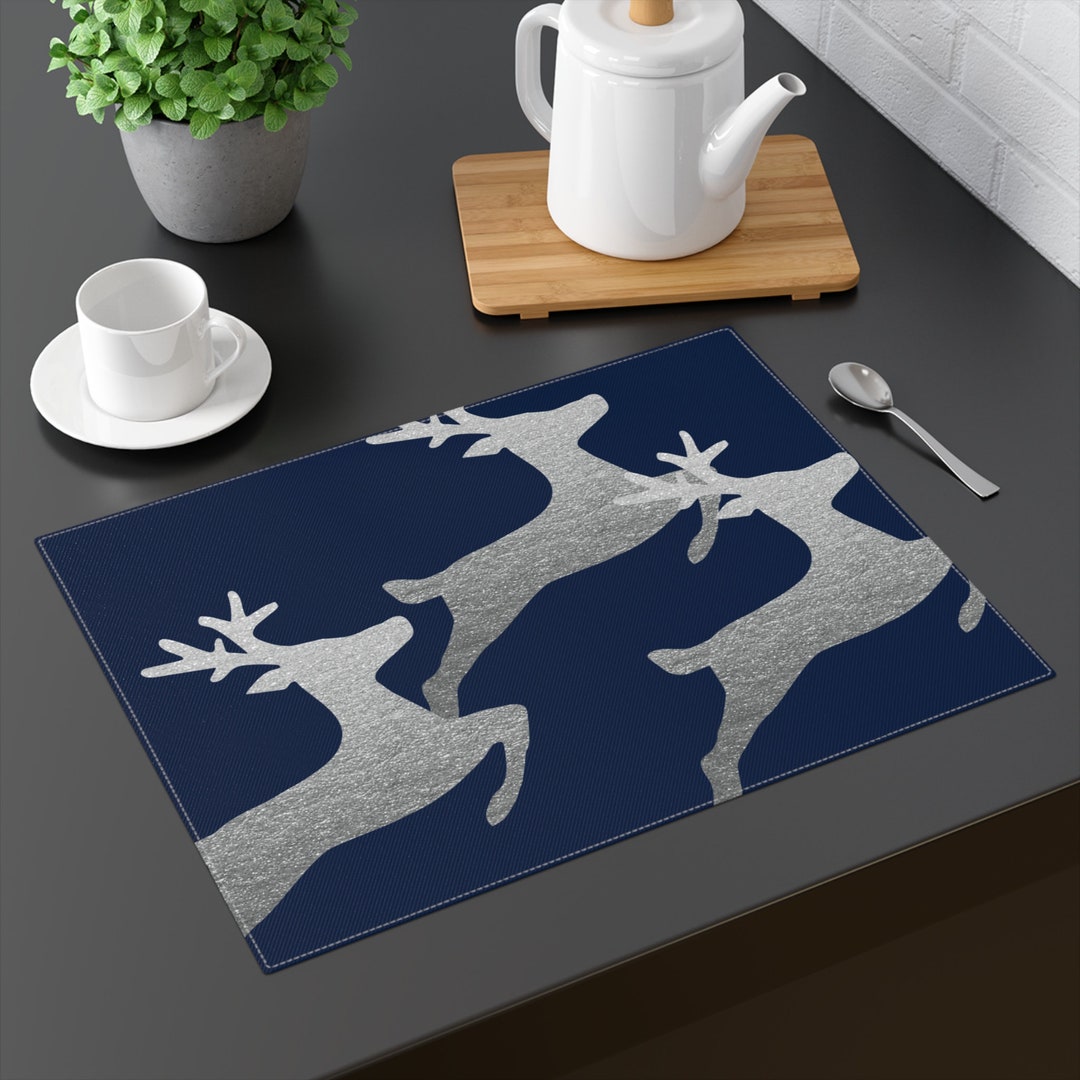Blue and Silver Reindeer Christmas Placemat, 1pc Etsy