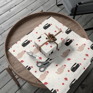 Black and Tan Cat Christmas Gift Wrap Papers, Cute Graphic Christmas Wraps, Gift Wrap Papers