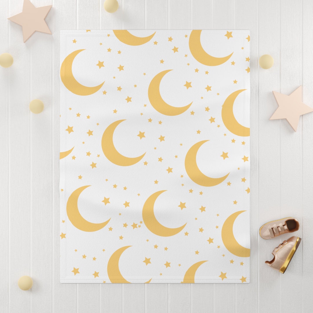 Dreamy Yellow Moon and Stars Soft Fleece Baby Blanket, Newborn Gift ...