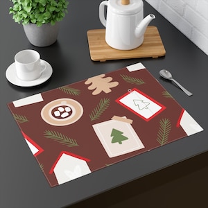 Rote Weihnachtskarten und Kakao-Tischset