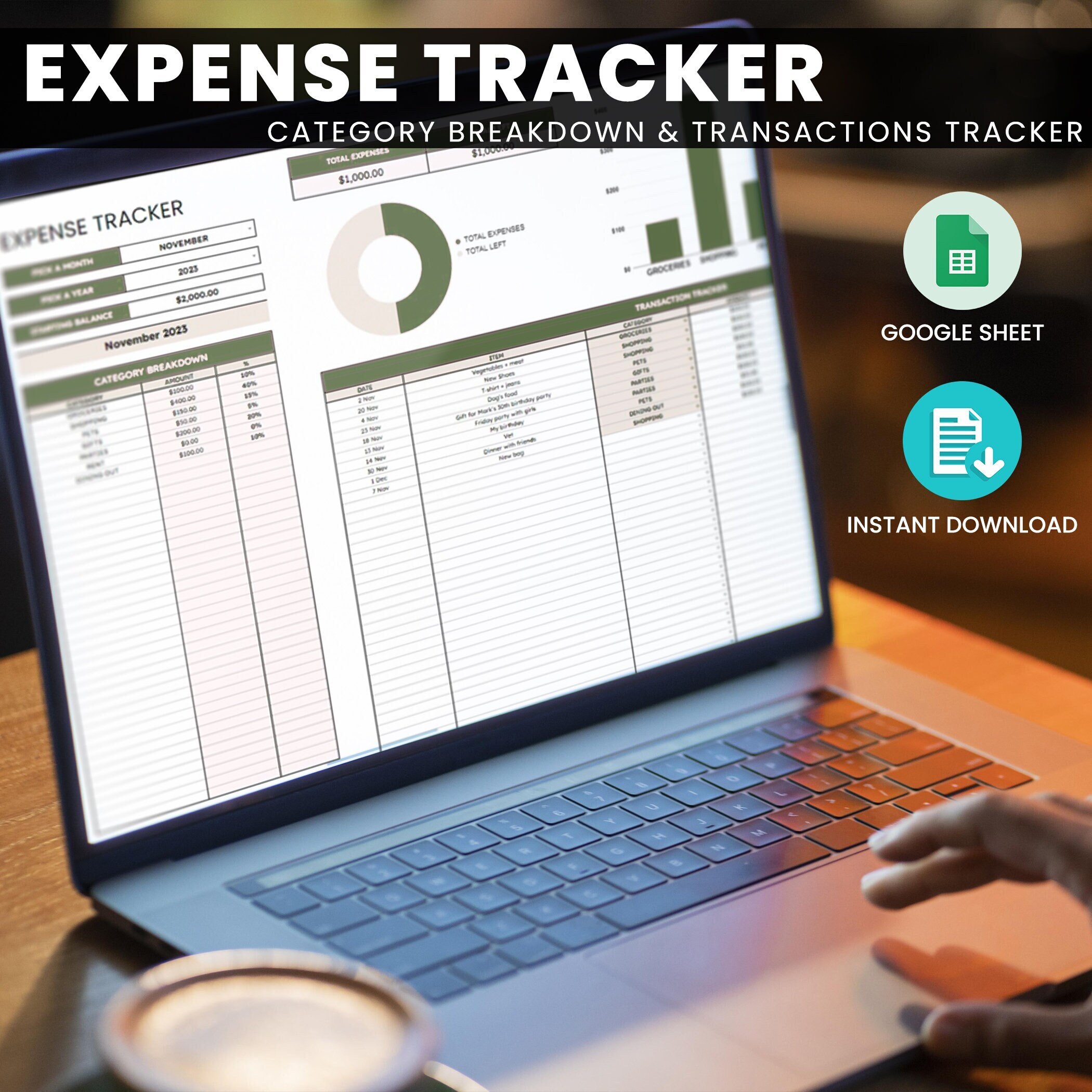 Expense Tracker With Category Breakdown, Editable Financial Google ...