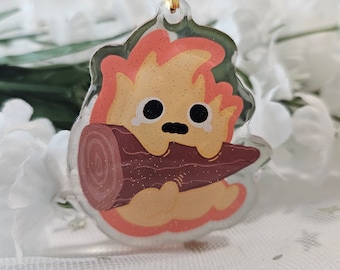 Fire Demon Calcifer Teary Howl Anime Keychain Cute Acrylic Glitter Keychain Kawaii Gift
