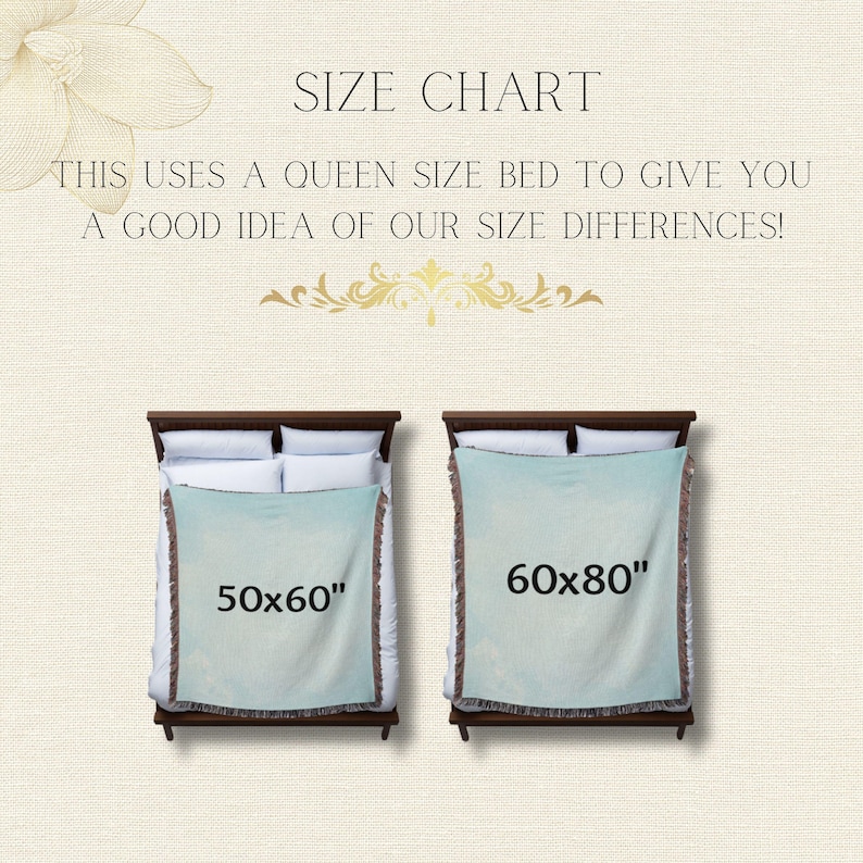 May include: Two queen-sized beds with throw blankets on top. The blanket on the left bed is 50x60 inches and the blanket on the right bed is 60x80 inches.
