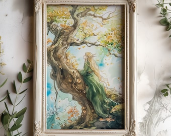 Elven Girl Fantasy Art Print, Fantasy Wall Home Decor, Elven Girl Fantasy Aquarel Print, Fantasy Decor voor meisjeskamer, cadeau voor haar,