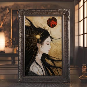 Amaterasu Japanese Goddess Print Japanese Sun Goddess Art Print Japanese Mythology Wall Art Modern Japanese Wall Decor Divine Feminine Art
