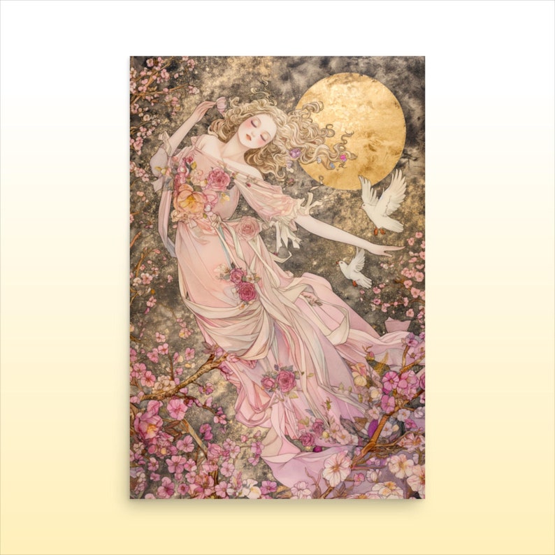 Greek Goddess of Beauty Aphrodite Matte Print, Goddess of Love Print, Aphrodite Flowers and Dove Wall Decor Divine Feminine Art Wall Decor