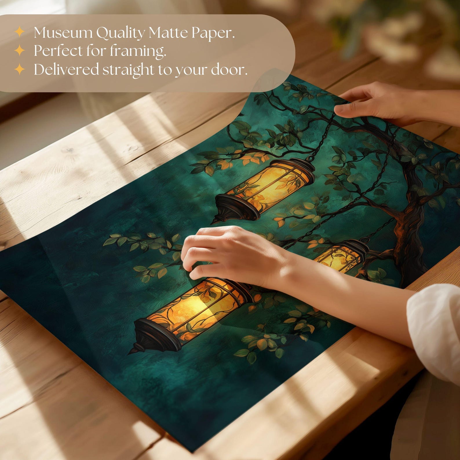 Magical Lantern Forest Art Print Enchanted Elven Tree Wall Decor Fairy ...