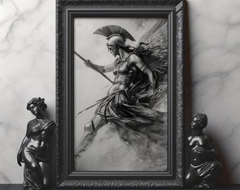 Athena Monochrome Matte Print, Goddess Athena Print Black and White Goddess Print, Greek Goddess Mythology Wall Decor, Divine Femininity
