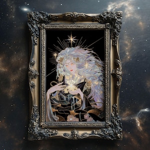 Impresión de la diosa Asteria, arte mural de la mitología griega, póster de la diosa celestial, decoración femenina divina de la noche estrellada, obra de arte de la mitología fantástica