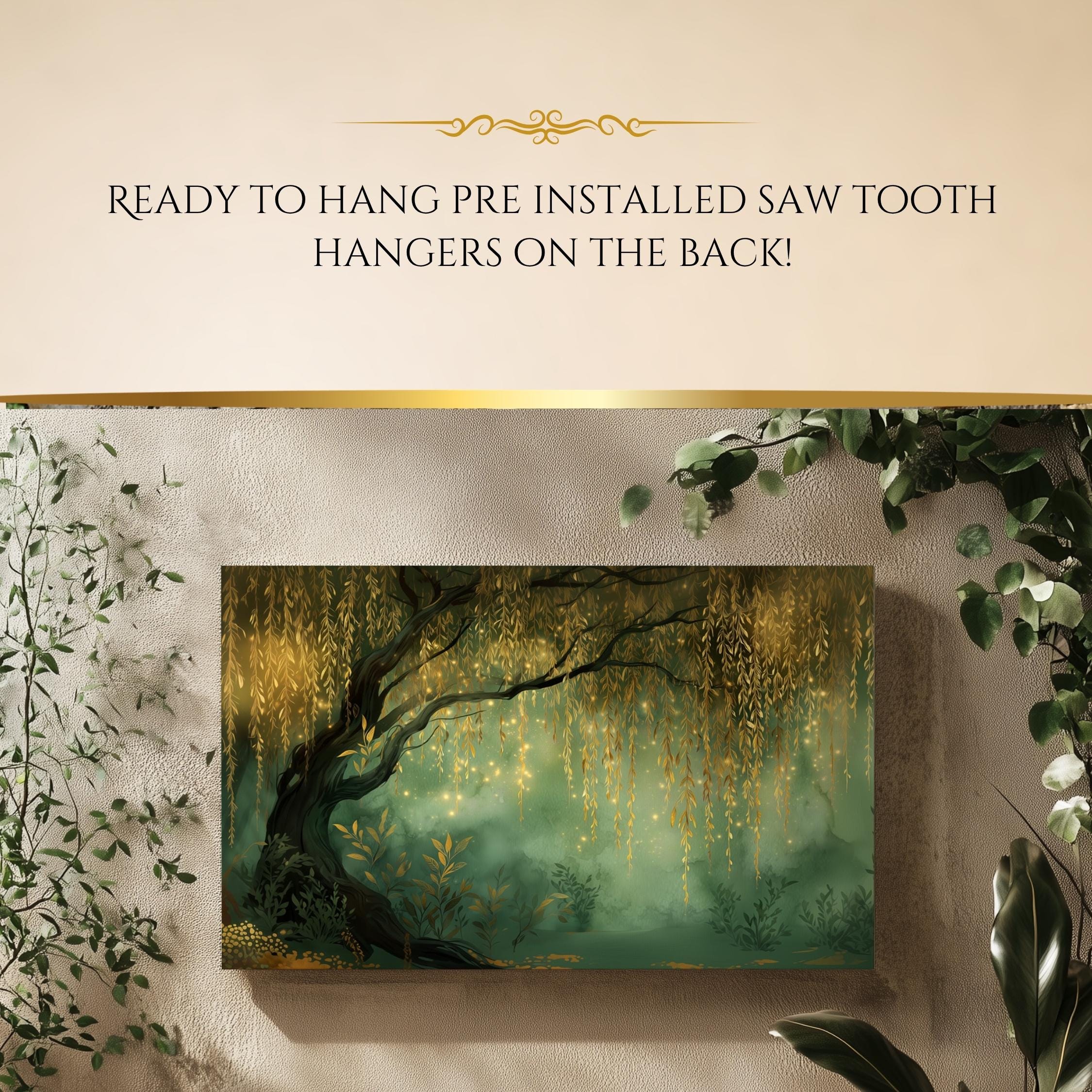 Enchanted Willow Tree Canvas Wall Art Magical Forest Painting Green ...