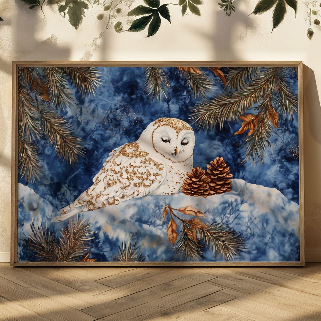 White Winter Owl Matte Print Whimsical Winter Wall Art Owl and Pine ...