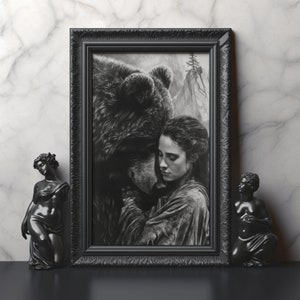 Artio Celtic Bear Goddess Monochrome Print Celtic Bear Goddess Black and White Wall Decor Bear Lover Art Celtic Bear Goddess Wall Art