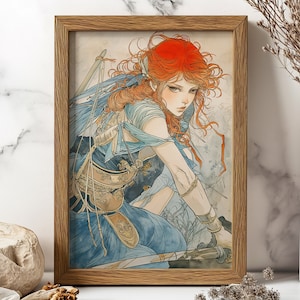 Greek Goddess Artemis Print Anime Style Ginger Greek Goddess Artemis Wall Art Greek Mythology Wall Art Gift for Fantasy Lover