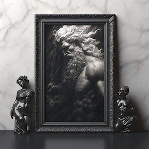 Poseidon, Black and White Matte Print, Greek God Poseidon Art, Black and White Greek God Wall Decor, Poseidon wall Decor