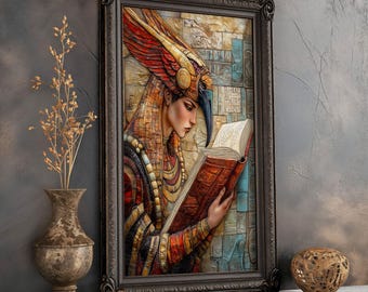 Stampa opaca di qualità del dio egizio Thoth, arte murale della mitologia egizia, arte della profezia di Thoth, decorazione della stanza egizia, arte murale egizia moderna Thoth