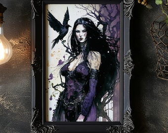 Celtic Goddess Morrigan, The Morrigan Goddess Watercolor Matte Poster Goddess Dark Art Raven Goddess Wall Decor Celtic Wall Decor Celtic Art