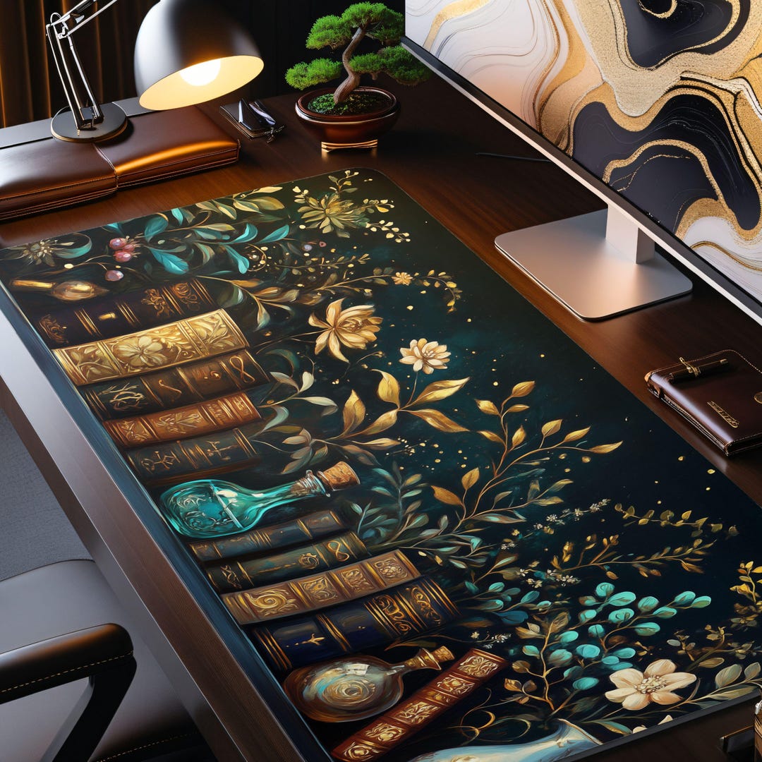 Fanatsy Desk Fantasy Book Shelf Desk Mat Bookish Decor Desk Mat Enchanted Fantasy ...
