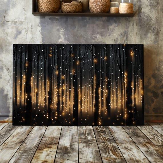 Enchanted Fantasy Forest Wrapped Canvas Fantasy Fairy Lights Nature Canvas Wall Mystical Dark Cottage Core Wall Art Fantasy Lover Canvas