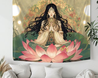 Tara, Tibetan Goddess Tapestry, Tibetan Buddhist Deity Meditation Wall Art, Divine Feminine Art, Spiritual Decor, Buddhist Wall Hanging
