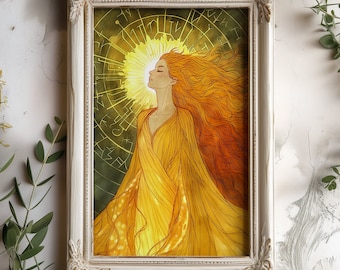 太陽の女神ソルの北欧のプリント、北欧の女神の壁飾り、太陽の女神の壁