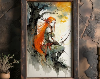 Artemis Greek Goddess Watercolor Wall Art Artemis Goddess Nature Art Mythology Inspired Wall Art Gift for Fantasy and Nature Lover