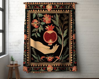 Perephone's Pomegranate Throw, Greek Mythology Throw Blanket, Pomegranate Mosaic Throw, Persephone Goddess Throw Pomegranate Decor 50x60in