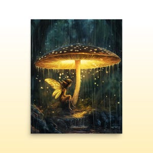 Mushroom Shelter, Fantasy Museum Quality Matte Print Fairy Under Mushroom Fantasy Print Cozy Luminous Mushroom Wall Decor Fantasy Art Gift