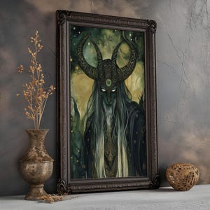 Cernunnos Celtic God Matte Print, Cernunnos art print, Horned God of Nature art, Fantasy Druid Forest Art Green Man Horned God, Unframed