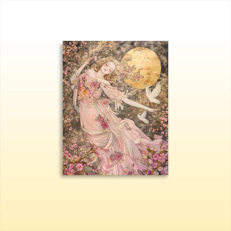 Greek Goddess of Beauty Aphrodite Matte Print, Goddess of Love Print, Aphrodite Flowers and Dove Wall Decor Divine Feminine Art Wall Decor