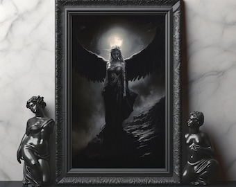 The Morrigan, Celtic Goddess Print, Black and White Morrigan Wall Decor, Celtic Mythology Poster Print, The Morrigan Decor