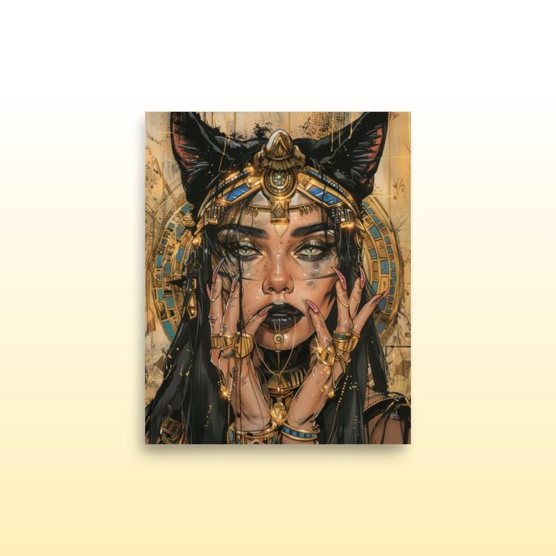 Bastet, Egyptian Goddess of Cats Matte Print, Egyptian Goddess Print, Egyptian Cat Goddess Wall Decor, Egyptian Mythology Wall Art
