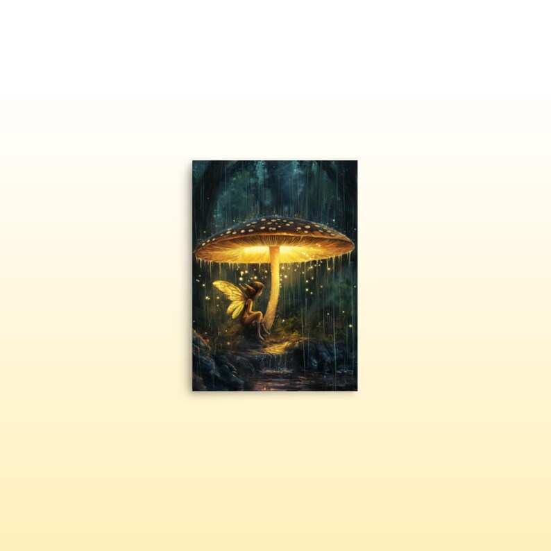 Mushroom Shelter, Fantasy Museum Quality Matte Print Fairy Under Mushroom Fantasy Print Cozy Luminous Mushroom Wall Decor Fantasy Art Gift