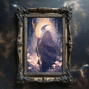 Celestial Wizard Matte Print Fantasy Mage Art Mystical Sorcerer Poster Magical Spellcaster Illustration Wall Art Cosmic RPG Fantasy Decor