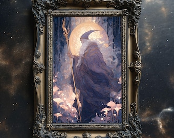 Celestial Wizard Matte Print Fantasy Mage Art Mystical Sorcerer Poster Magical Spellcaster Illustration Wall Art Cosmic RPG Fantasy Decor
