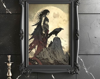 The Morrigan Celtic Goddess Print, Celtic Goddess Morrigan Wall Art, Morrigan Goddess Of Fate Wall Art, Modern Celtic Mythology Wall Decor