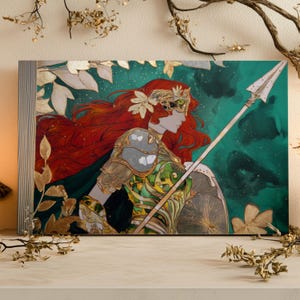 Athena Goddess Canvas Print Greek Mythology Wall Art Warrior Woman Decor Divine Feminine Art Emerald Green and Gold Goddess Fantasy Artwork
