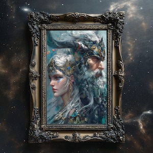 Freya And Odin Matte Print, Norse Mythology Print, Norse Mythology Wall Decor, Odin And Freya Art,